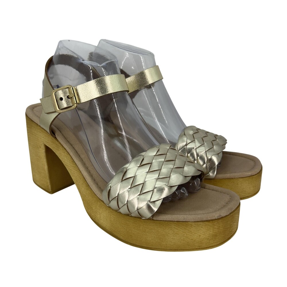 Seychelles Sandals Shoes Womens Size 10 Braided Slingback Block Heel Gold Italy